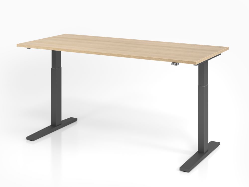Hammerbacher Sitz Steh Schreibtisch Eiche Platte 25 mm höhenverstellbar 180 x 80 cm Produktbild Hammerbacher Sitz Steh Schreibtisch Eiche Platte 25 mm höhenverstellbar 180 x 80 cm