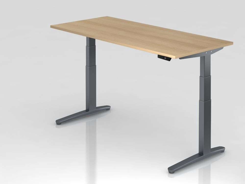 Hammerbacher Sitz-Steh-Schreibtisch Arbeitshöhe 65 - 130 cm 180 x 80 cm Eiche C-Fuß Gestell Produktbild Hammerbacher Sitz-Steh-Schreibtisch Arbeitshöhe 65 - 130 cm 180 x 80 cm Eiche C-Fuß Gestell