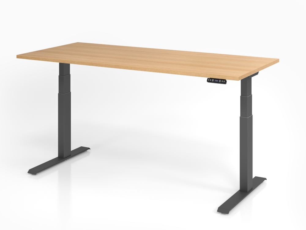 Hammerbacher Sitz Steh Schreibtisch 180 x 80 cm Eiche Platte 25 mm ABS-Dickkante Produktbild Hammerbacher Sitz Steh Schreibtisch 180 x 80 cm Eiche Platte 25 mm ABS-Dickkante