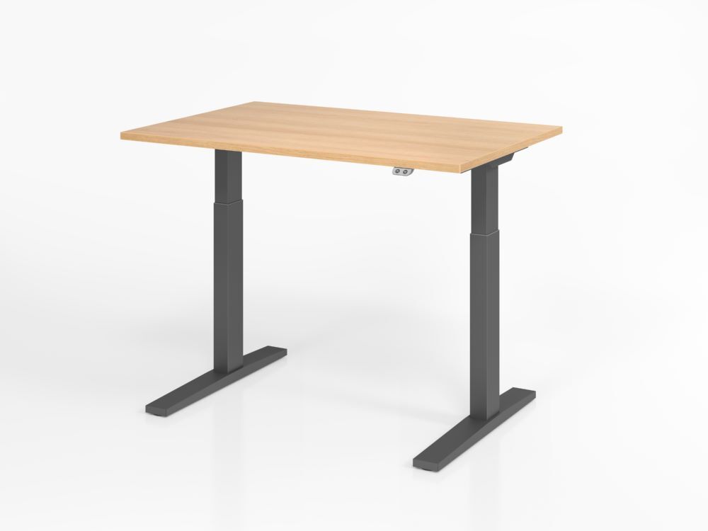 Hammerbacher Sitz Steh Schreibtisch 120 x 80 cm ABS-Dickkante Eiche Platte 25 mm Produktbild Hammerbacher Sitz Steh Schreibtisch 120 x 80 cm ABS-Dickkante Eiche Platte 25 mm