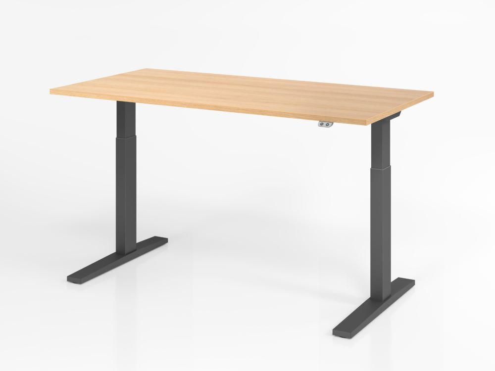 Hammerbacher Sitz-Steh Schreibtisch 160 x 80 cm C-Fuß Gestell Graphit Eicheplatte 25 mm Produktbild Hammerbacher Sitz-Steh Schreibtisch 160 x 80 cm C-Fuß Gestell Graphit Eicheplatte 25 mm