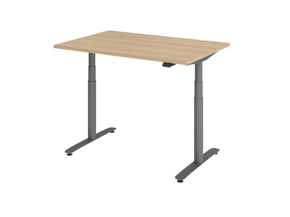 Hammerbacher Sitz-Steh-Schreibtisch 120 x 80 cm Eiche T-Fuß in Graphit Produktbild Hammerbacher Sitz-Steh-Schreibtisch 120 x 80 cm Eiche T-Fuß in Graphit