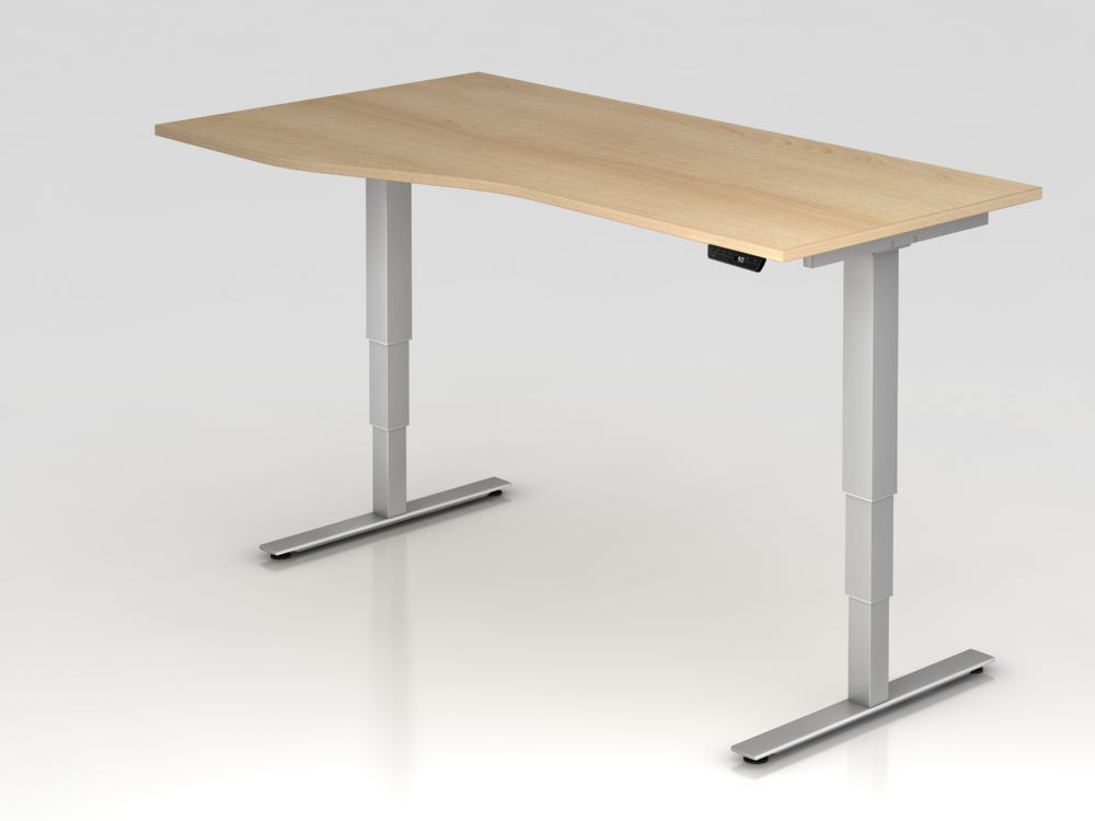 Hammerbacher Sitz-Steh-Schreibtisch XDSM18 180 x 100 / 80 cm Eiche T-Fuß Gestell in Silber Produktbild Hammerbacher Sitz-Steh-Schreibtisch XDSM18 180 x 100 / 80 cm Eiche T-Fuß Gestell in Silber