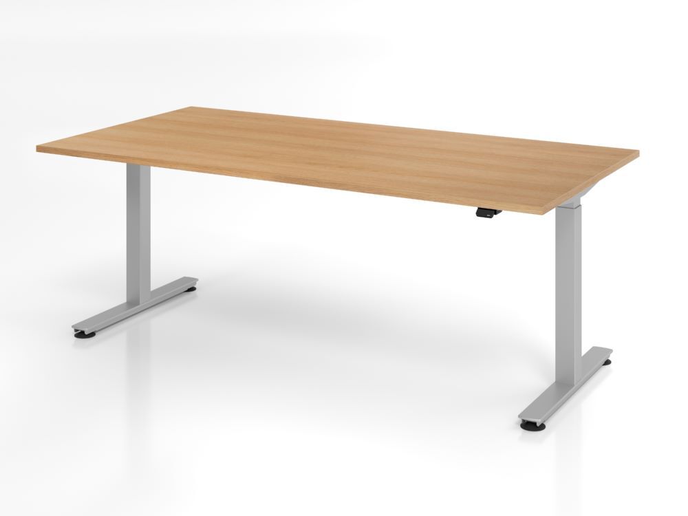 Hammerbacher Sitz-Steh Schreibtisch T-Fuß Gestell in Silber 200 x 100 cm Eiche Produktbild Hammerbacher Sitz-Steh Schreibtisch T-Fuß Gestell in Silber 200 x 100 cm Eiche