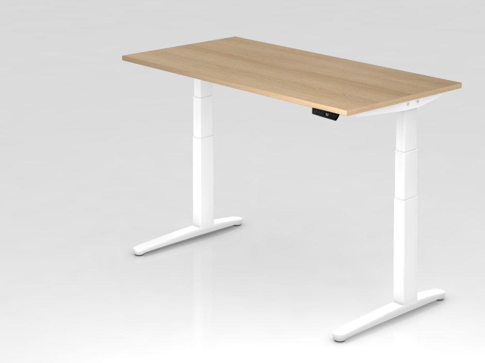 Hammerbacher Sitz-Steh-Schreibtisch 160 x 80cm Eiche Weiß Arbeitshöhe 65-130 cm Produktbild Hammerbacher Sitz-Steh-Schreibtisch 160 x 80cm Eiche Weiß Arbeitshöhe 65-130 cm