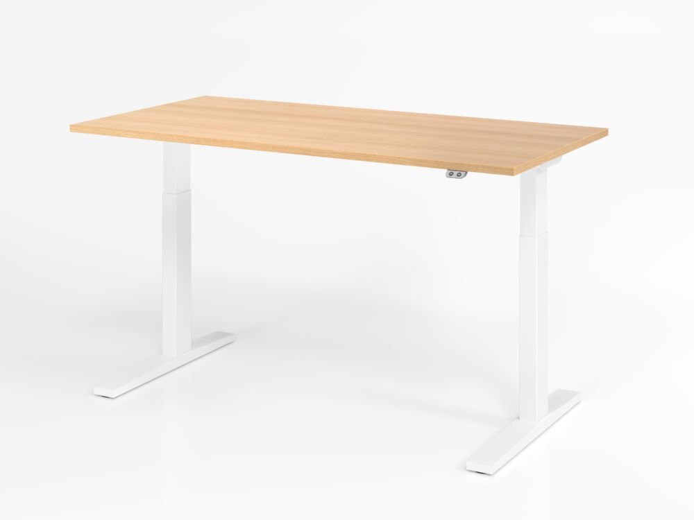 Hammerbacher Sitz-Steh Schreibtisch 160 x 80 cm Eiche C-Fuß Gestell in Weiß Produktbild Hammerbacher Sitz-Steh Schreibtisch 160 x 80 cm Eiche C-Fuß Gestell in Weiß