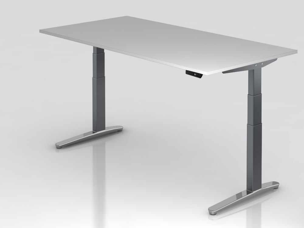 Hammerbacher Sitz-Steh-Schreibtisch 200 x 100 cm Grau Höhe 65 - 130 cm höhenverstellbar Produktbild Hammerbacher Sitz-Steh-Schreibtisch 200 x 100 cm Grau Höhe 65 - 130 cm höhenverstellbar