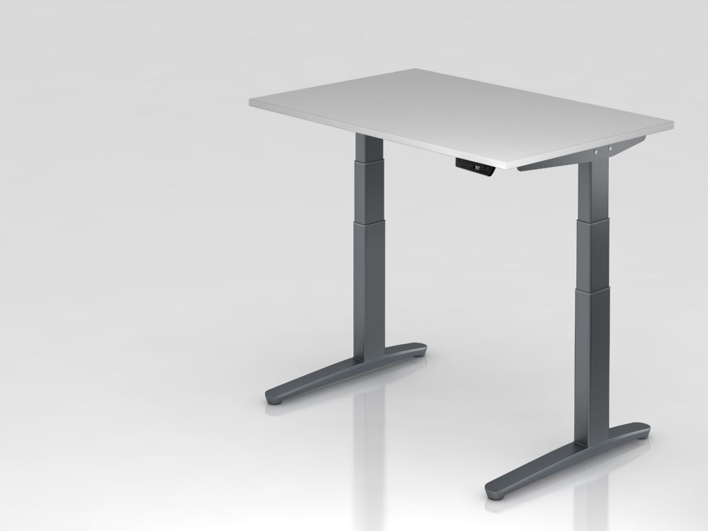 Hammerbacher Sitz-Steh-Schreibtisch 120 x 80 cm Grau Arbeitshöhe 65 - 130 cm Produktbild Hammerbacher Sitz-Steh-Schreibtisch 120 x 80 cm Grau Arbeitshöhe 65 - 130 cm