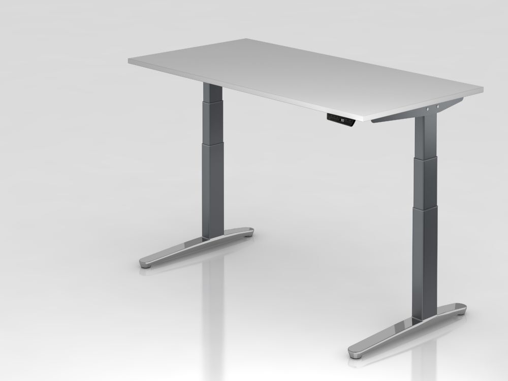 Hammerbacher Sitz-Steh-Schreibtisch 160 x 80 cm Grau Graphit Arbeitshöhe 65-130 cm Produktbild Hammerbacher Sitz-Steh-Schreibtisch 160 x 80 cm Grau Graphit Arbeitshöhe 65-130 cm