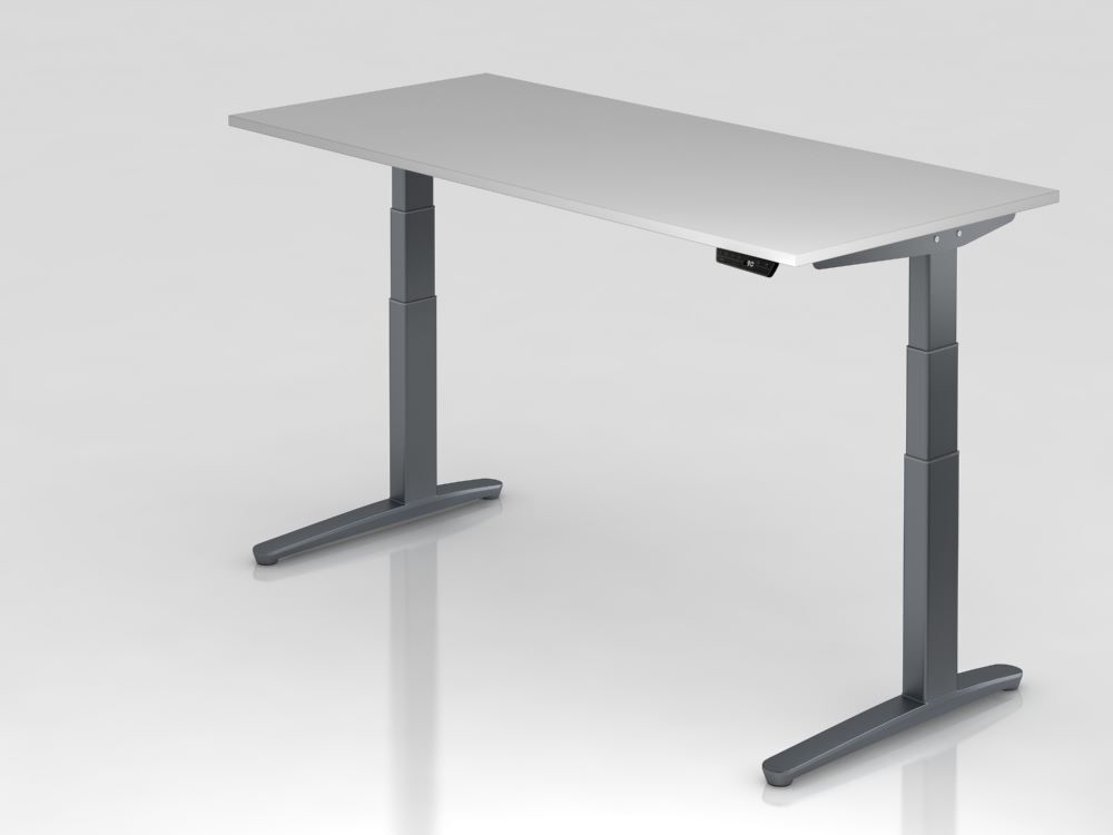 Hammerbacher Sitz-Steh-Schreibtisch 180 x 80 cm Grau Arbeitshöhe 65 - 130 cm Produktbild Hammerbacher Sitz-Steh-Schreibtisch 180 x 80 cm Grau Arbeitshöhe 65 - 130 cm