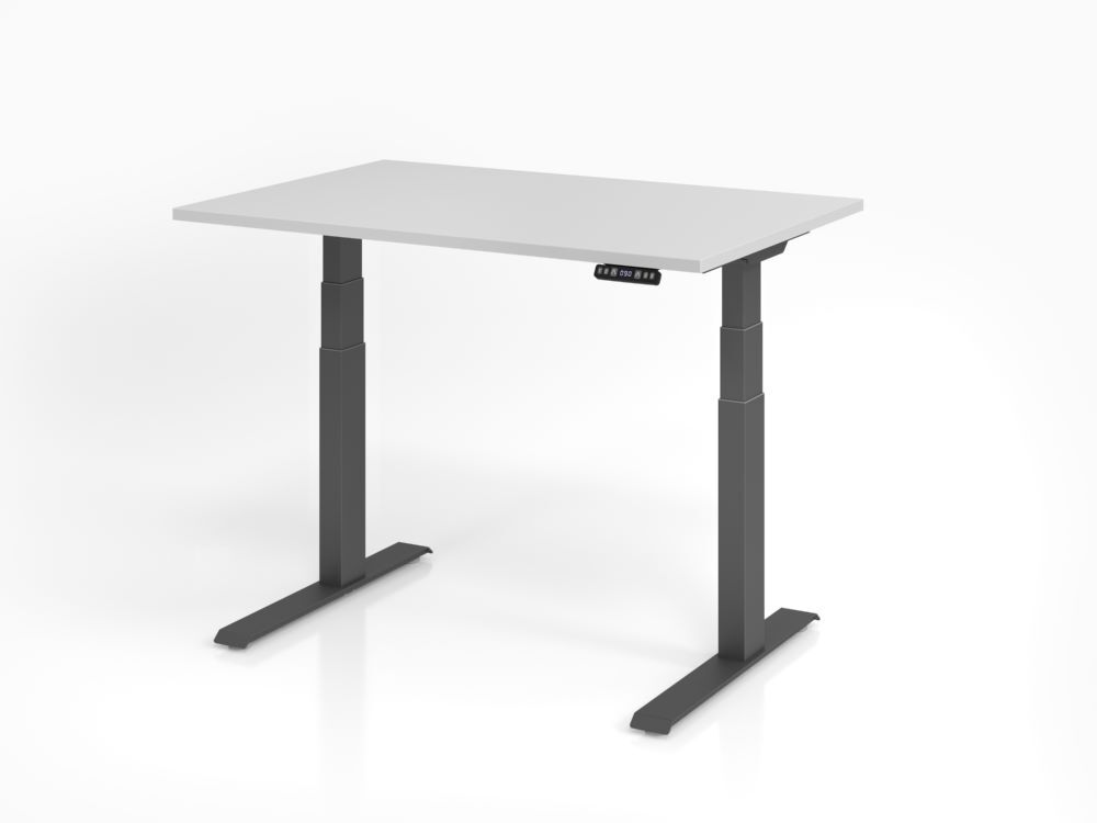 Hammerbacher Sitz Steh-Schreibtisch 120 x 80 cm Grau Graph höhenverstellbar Produktbild Hammerbacher Sitz Steh-Schreibtisch 120 x 80 cm Grau Graph höhenverstellbar