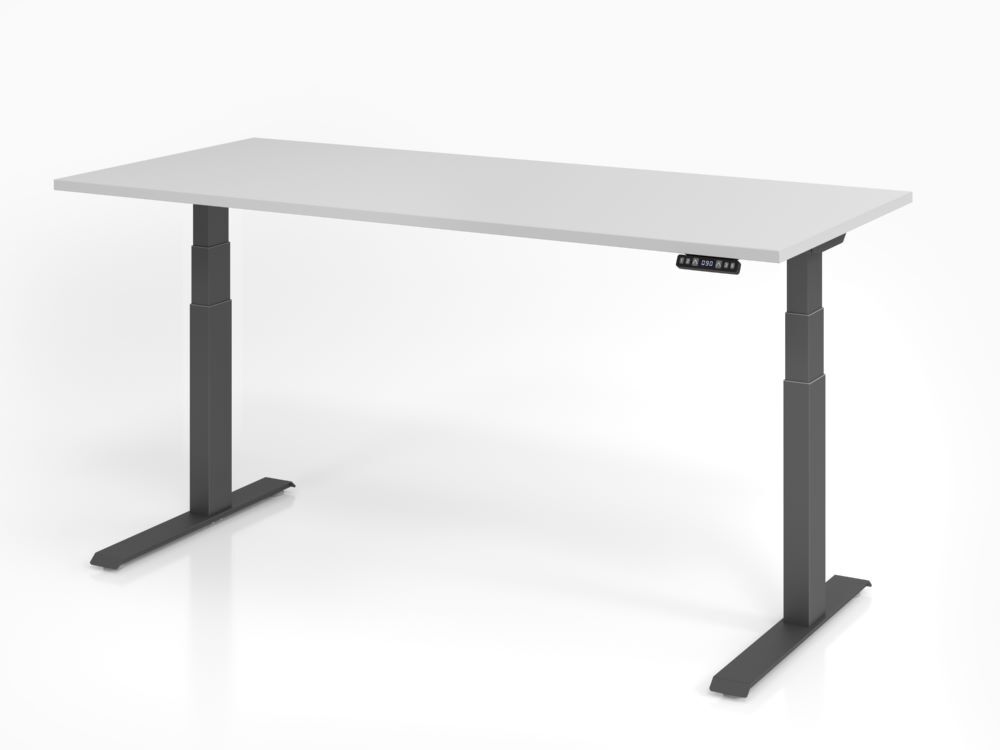 Hammerbacher XDKB19 Sitz Steh Schreibtisch 180 x 80 cm Grau Platte 25 mm höhenverstellbar Produktbild Hammerbacher XDKB19 Sitz Steh Schreibtisch 180 x 80 cm Grau Platte 25 mm höhenverstellbar