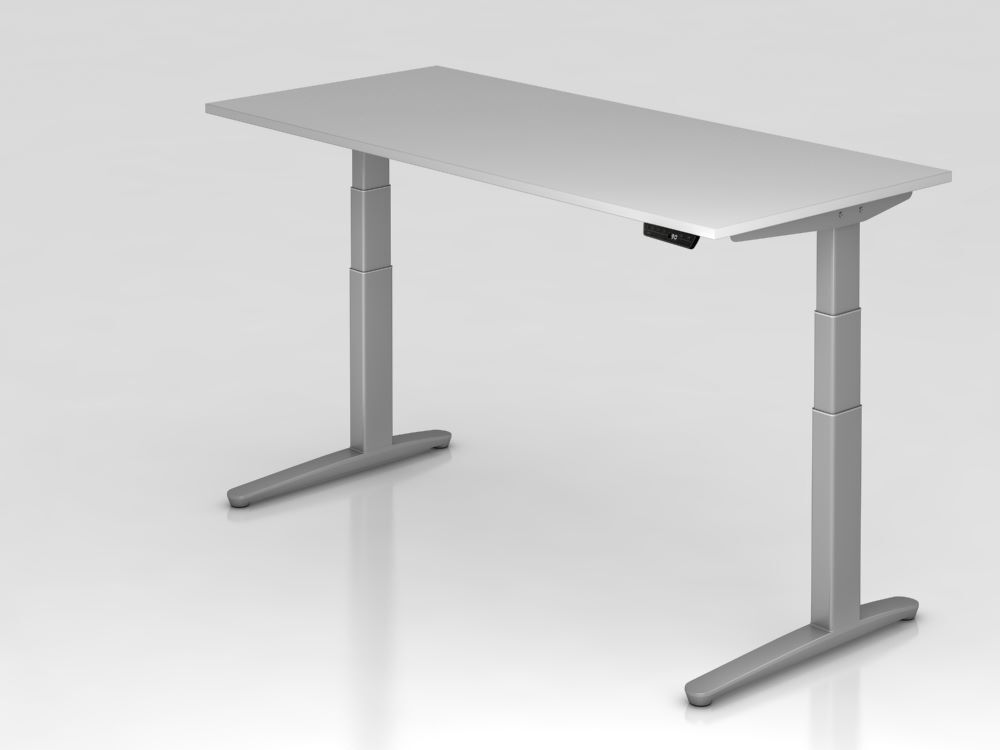 Hammerbacher Sitz-Steh-Schreibtisch 180 x 80 cm Grau Silber Elektroantrieb 2-stufig Produktbild Hammerbacher Sitz-Steh-Schreibtisch 180 x 80 cm Grau Silber Elektroantrieb 2-stufig