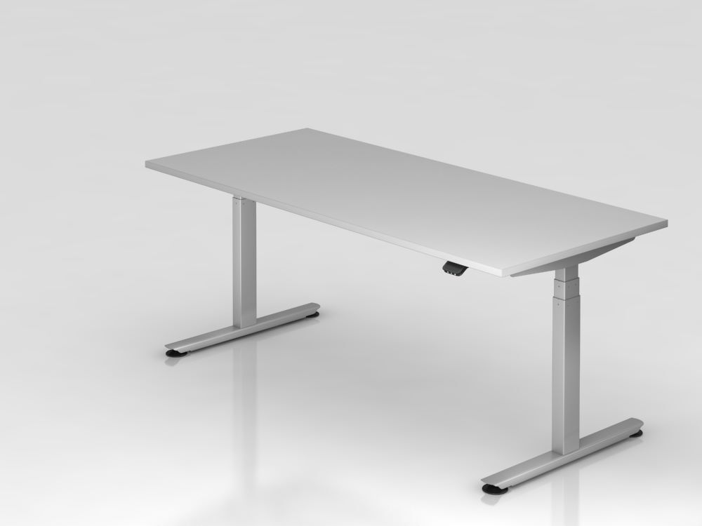 Hammerbacher Sitz Steh Schreibtisch XDLB19 180 x 80 cm Grau T-Fuß Gestell in Silber Produktbild Hammerbacher Sitz Steh Schreibtisch XDLB19 180 x 80 cm Grau T-Fuß Gestell in Silber