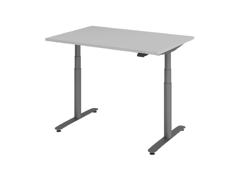 Hammerbacher Sitz-Steh-Schreibtisch 120 x 80 cm Grau Elektrisch stufenlos höhenverstellbar Produktbild Hammerbacher Sitz-Steh-Schreibtisch 120 x 80 cm Grau Elektrisch stufenlos höhenverstellbar