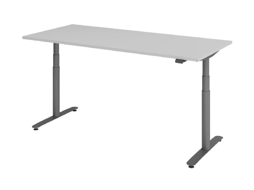 Hammerbacher Sitz-Steh-Schreibtisch 180 x 80 cm Grau Arbeitshöhe 63 - 197 cm Produktbild Hammerbacher Sitz-Steh-Schreibtisch 180 x 80 cm Grau Arbeitshöhe 63 - 197 cm