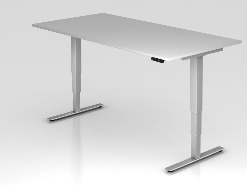 Hammerbacher Sitz Steh Schreibtisch 200 x 100 cm Grau ABS Dickkante höhenverstellbar Produktbild Hammerbacher Sitz Steh Schreibtisch 200 x 100 cm Grau ABS Dickkante höhenverstellbar