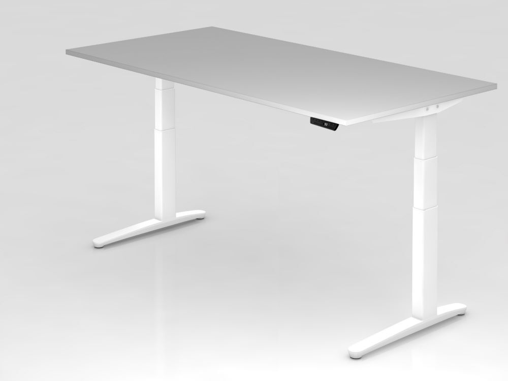 Hammerbacher Sitz-Steh-Schreibtisch 200 x 100 cm Grau Weiß C-Fuß Gestell Produktbild Hammerbacher Sitz-Steh-Schreibtisch 200 x 100 cm Grau Weiß C-Fuß Gestell