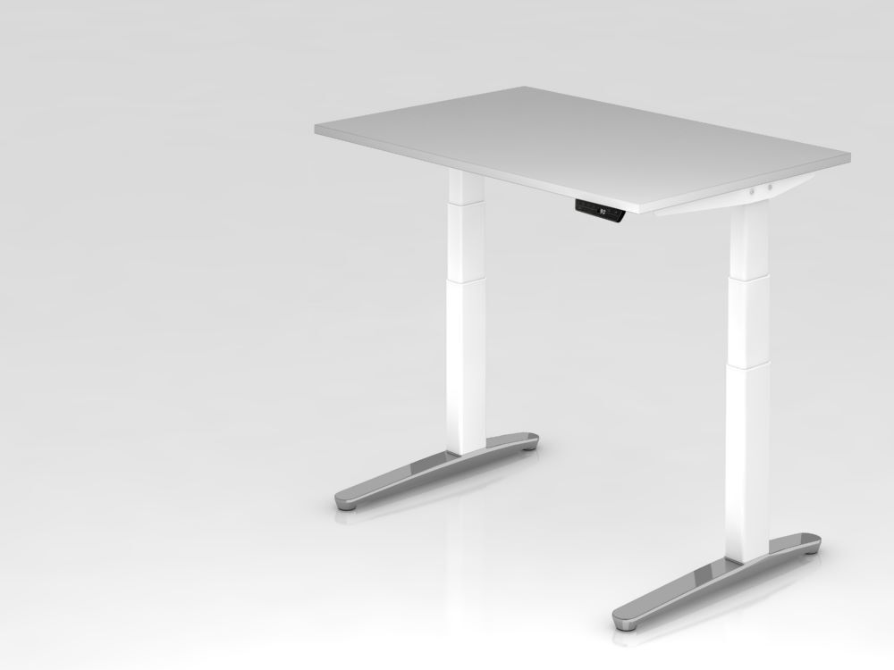 Hammerbacher Sitz-Steh-Schreibtisch XBHM12 120 x 80 cm Grau Weiß Produktbild Hammerbacher Sitz-Steh-Schreibtisch XBHM12 120 x 80 cm Grau Weiß