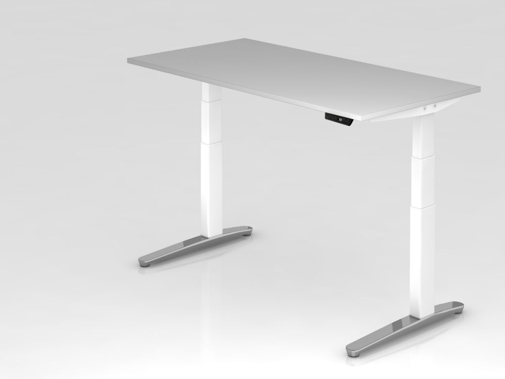 Hammerbacher Sitz-Steh-Schreibtisch Elektroantrieb 2-stufig 160 x 80 cm Grau Weiß Produktbild Hammerbacher Sitz-Steh-Schreibtisch Elektroantrieb 2-stufig 160 x 80 cm Grau Weiß