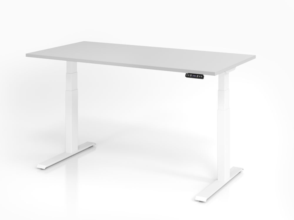 Hammerbacher Sitz Steh-Schreibtisch XDKB16 160 x 80 cm Grau / Weiß höhenverstellbar Produktbild Hammerbacher Sitz Steh-Schreibtisch XDKB16 160 x 80 cm Grau / Weiß höhenverstellbar