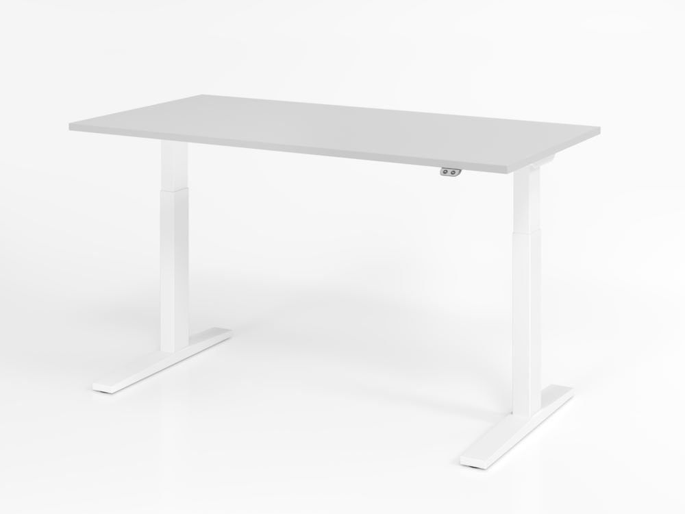Hammerbacher Sitz-Steh Schreibtisch 160 x 80 cm Grau / Weiß elektrisch höhenverstellbar Produktbild Hammerbacher Sitz-Steh Schreibtisch 160 x 80 cm Grau / Weiß elektrisch höhenverstellbar