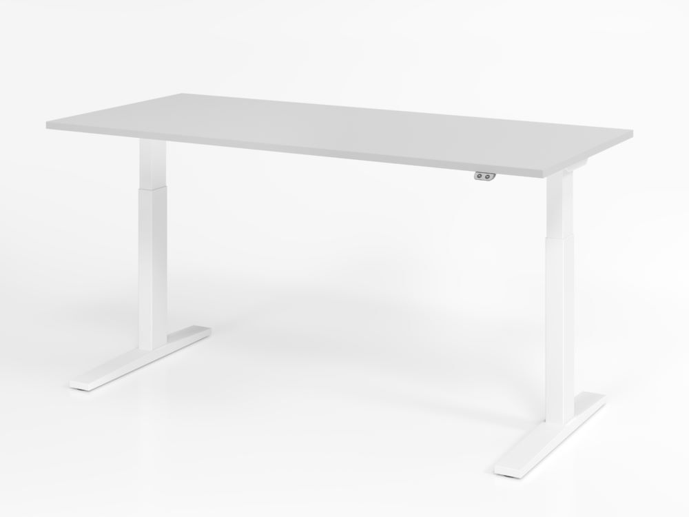 Hammerbacher Sitz-Steh Schreibtisch Arbeitshöhe 70 - 120 cm Grau / Weiß 180 x 80 cm Produktbild Hammerbacher Sitz-Steh Schreibtisch Arbeitshöhe 70 - 120 cm Grau / Weiß 180 x 80 cm