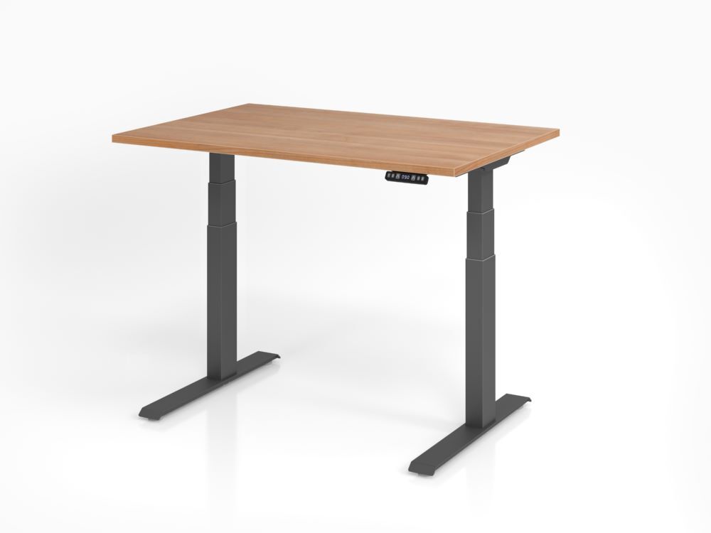 Hammerbacher Sitz-Steh-Schreibtisch höhenverstellbar 120 x 80  Nussbaum Produktbild Hammerbacher Sitz-Steh-Schreibtisch höhenverstellbar 120 x 80  Nussbaum