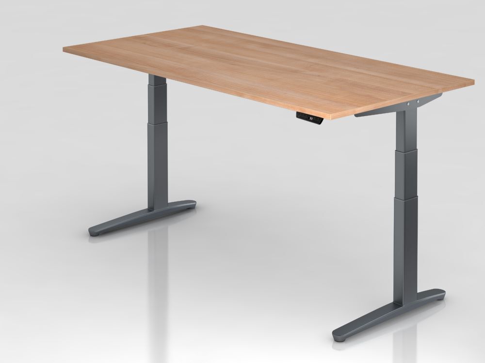 Hammerbacher Sitz-Steh-Schreibtisch 200 x 100 cm Nussbaum Graphit höhenverstellbar Produktbild Hammerbacher Sitz-Steh-Schreibtisch 200 x 100 cm Nussbaum Graphit höhenverstellbar