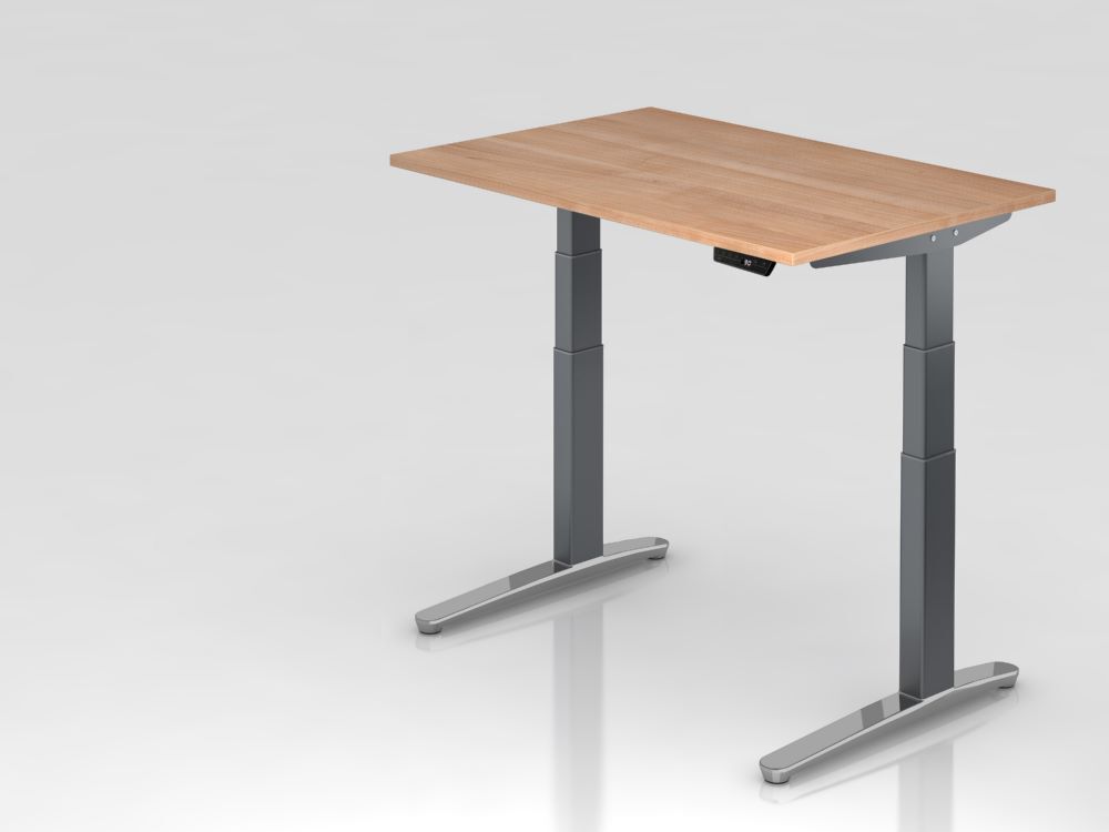 Hammerbacher Sitz-Steh-Schreibtisch XBHM12 120 x 80 cm Nussbaum Platte 25 mm Hammerbacher Sitz-Steh-Schreibtisch XBHM12 120 x 80 cm Nussbaum Platte 25 mm