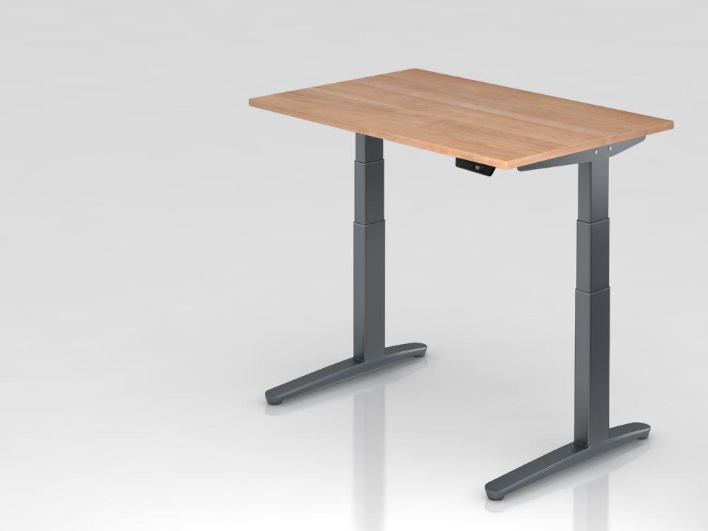 Hammerbacher Sitz-Steh-Schreibtisch 120 x 80 cm Nussbaum Arbeitshöhe 65 - 130 cm Produktbild Hammerbacher Sitz-Steh-Schreibtisch 120 x 80 cm Nussbaum Arbeitshöhe 65 - 130 cm