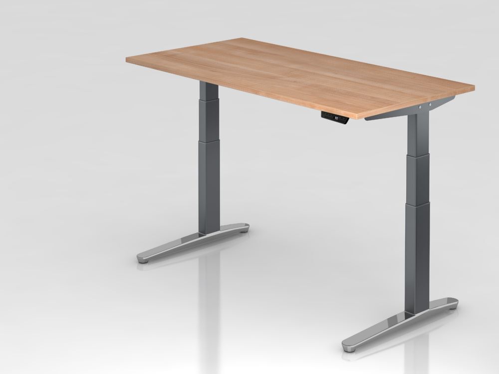 Hammerbacher Sitz-Steh-Schreibtisch elektrisch 2-stufig 160 x 80 cm Nussbaum Produktbild Hammerbacher Sitz-Steh-Schreibtisch elektrisch 2-stufig 160 x 80 cm Nussbaum