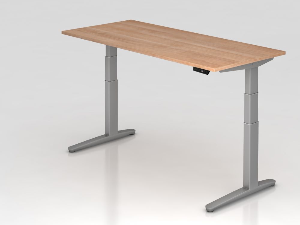 Hammerbacher Sitz-Steh-Schreibtisch Arbeitshöhe 65 - 130 cm 180 x 80 cm Nussbaum Silber Produktbild Hammerbacher Sitz-Steh-Schreibtisch Arbeitshöhe 65 - 130 cm 180 x 80 cm Nussbaum Silber
