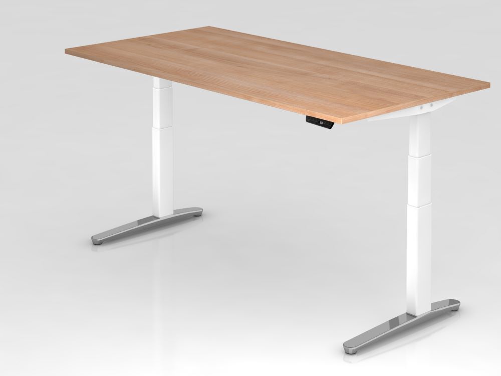 Hammerbacher Sitz und Steh-Schreibtisch 200 x 100 cm Nussbaum Weiß Produktbild Hammerbacher Sitz und Steh-Schreibtisch 200 x 100 cm Nussbaum Weiß