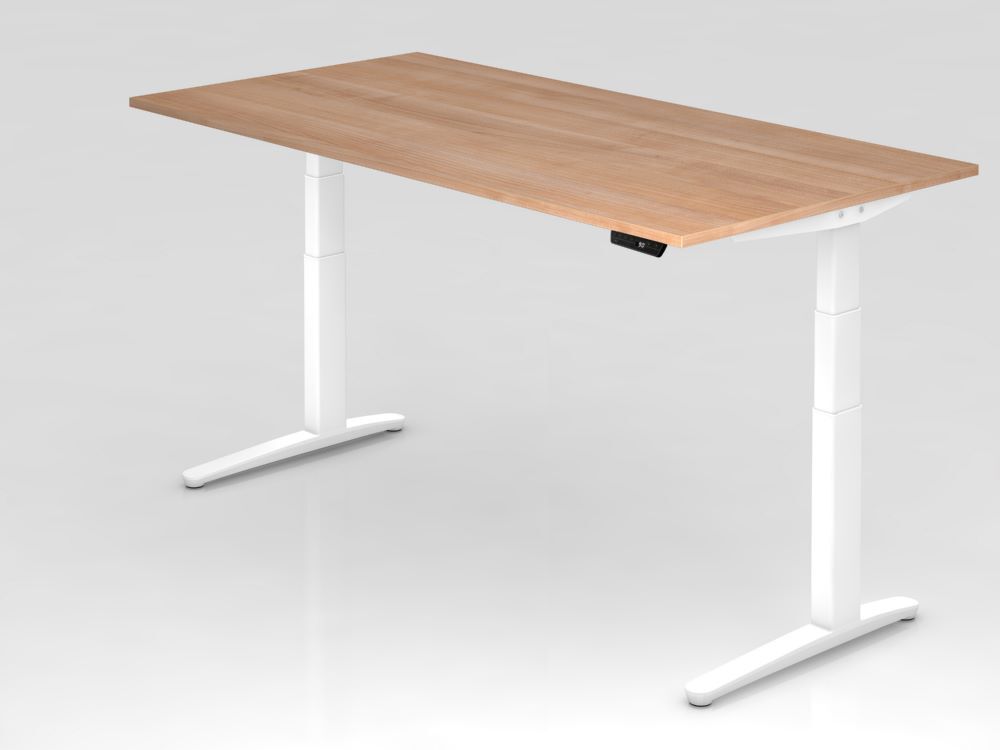 Hammerbacher Sitz-Steh-Schreibtisch 200 x 100 cm Nussbaum C-Fuß Gestell Weiß Produktbild Hammerbacher Sitz-Steh-Schreibtisch 200 x 100 cm Nussbaum C-Fuß Gestell Weiß