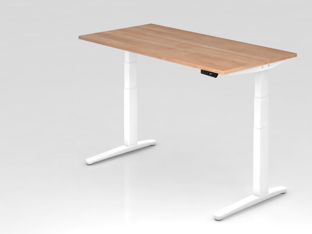 Hammerbacher Sitz-Steh-Schreibtisch 160 x 80 cm Nussbaum Arbeitshöhe 65-130 cm Produktbild Hammerbacher Sitz-Steh-Schreibtisch 160 x 80 cm Nussbaum Arbeitshöhe 65-130 cm