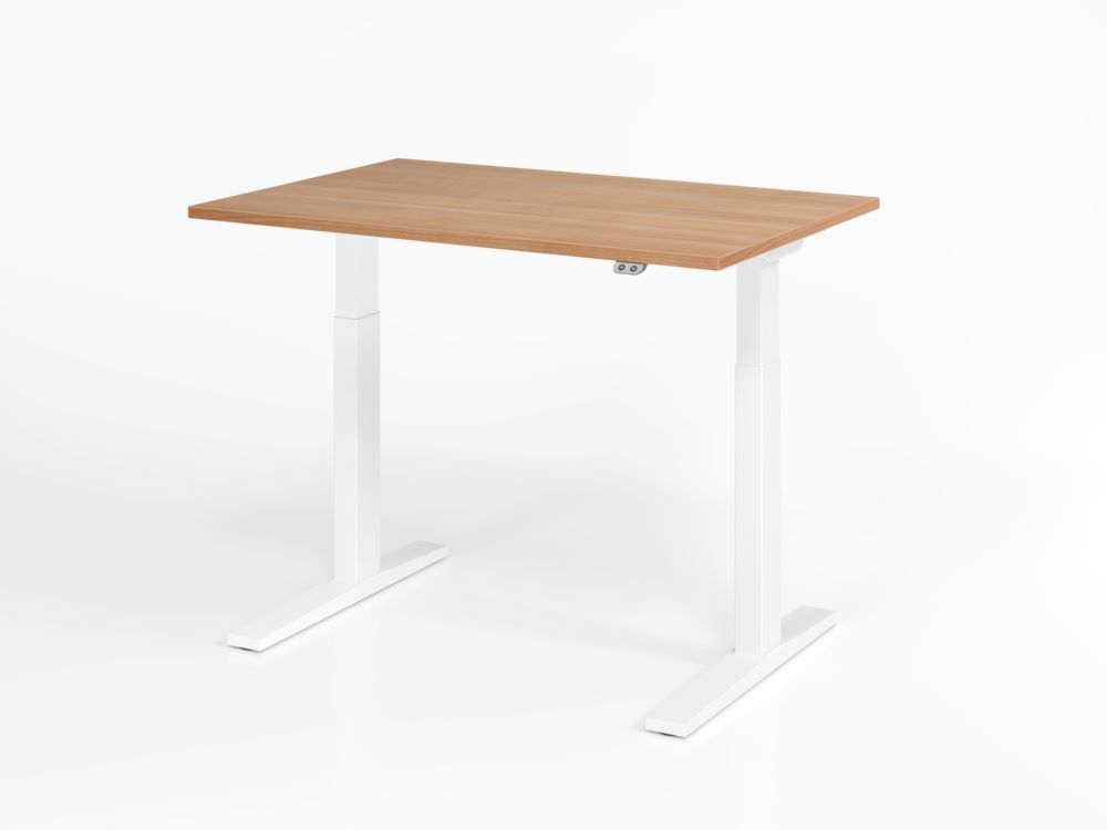Hammerbacher Sitz Steh Schreibtisch 120 x 80 cm Nussbaum Elektroantrieb 1-stufig Platte 25 mm Produktbild Hammerbacher Sitz Steh Schreibtisch 120 x 80 cm Nussbaum Elektroantrieb 1-stufig Platte 25 mm