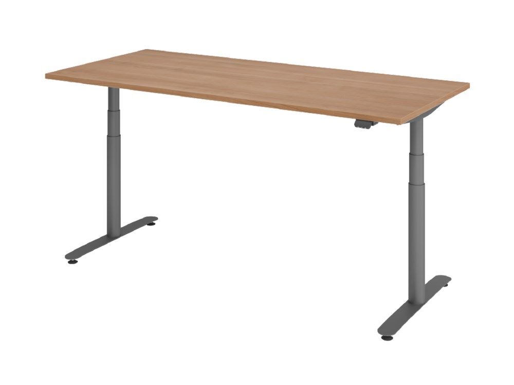 Hammerbacher XDLR19 Sitz-Steh-Schreibtisch 180 x 80 cm Nussbaum T-Fuß in Graphit Produktbild Hammerbacher XDLR19 Sitz-Steh-Schreibtisch 180 x 80 cm Nussbaum T-Fuß in Graphit