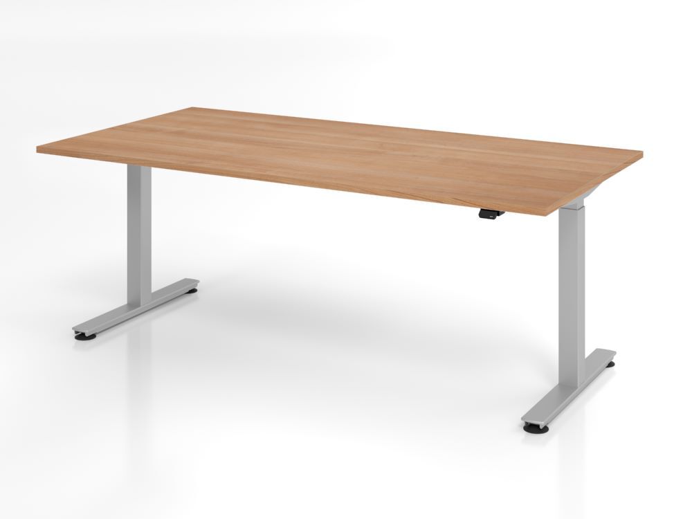Hammerbacher Sitz-Steh Schreibtisch 200 x 100 cm Nussbaum stufenlos höhenverstellbar Hammerbacher Sitz-Steh Schreibtisch 200 x 100 cm Nussbaum stufenlos höhenverstellbar