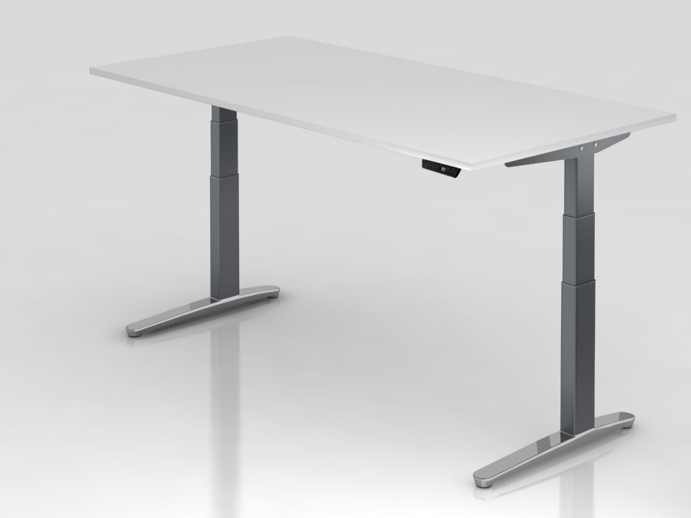Hammerbacher Sitz-Steh-Schreibtisch 200 x 100 cm Weiß - Graphit höhenverstellbar Produktbild Hammerbacher Sitz-Steh-Schreibtisch 200 x 100 cm Weiß - Graphit höhenverstellbar