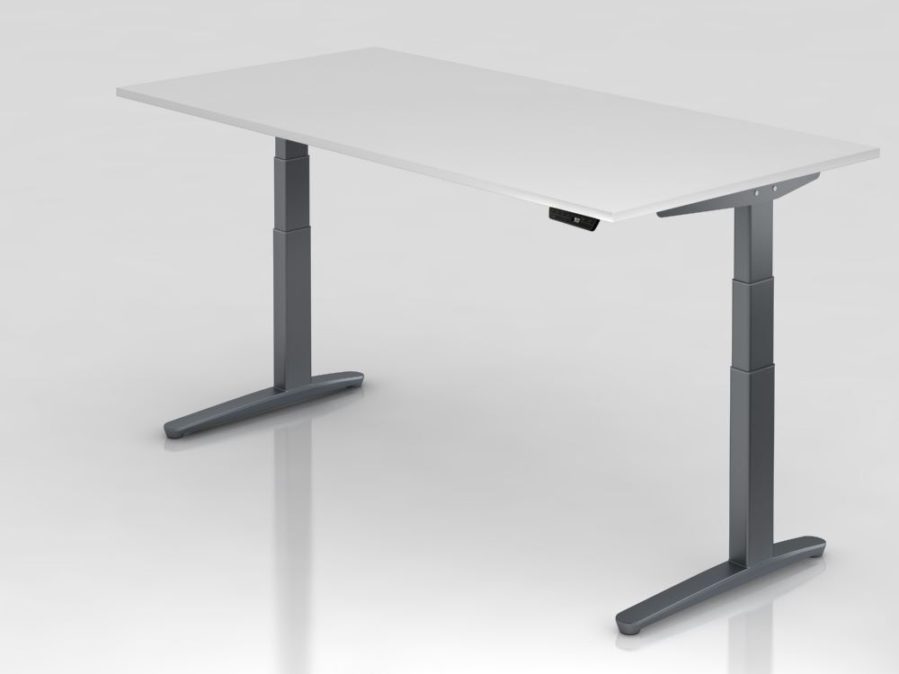 Hammerbacher Sitz-Steh-Schreibtisch 200 x 100 cm Weiß / Grau Höhe 65 - 130 cm Produktbild Hammerbacher Sitz-Steh-Schreibtisch 200 x 100 cm Weiß / Grau Höhe 65 - 130 cm