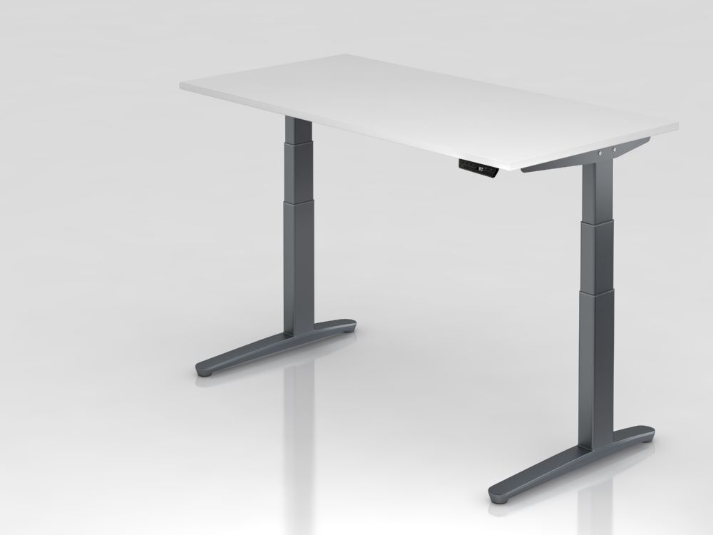 Hammerbacher Sitz-Steh-Schreibtisch 160 x 80 cm elektrisch höhenverstellbar Platte Weiß 25 mm Produktbild Hammerbacher Sitz-Steh-Schreibtisch 160 x 80 cm elektrisch höhenverstellbar Platte Weiß 25 mm
