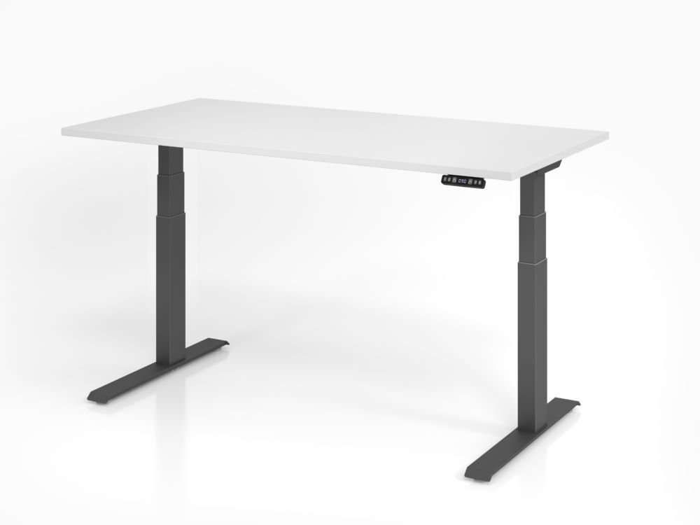 Hammerbacher Sitz-Steh-Schreibtisch 160 x 80 cm Weiß Platte 25 mm ABS-Dickkante Produktbild Hammerbacher Sitz-Steh-Schreibtisch 160 x 80 cm Weiß Platte 25 mm ABS-Dickkante
