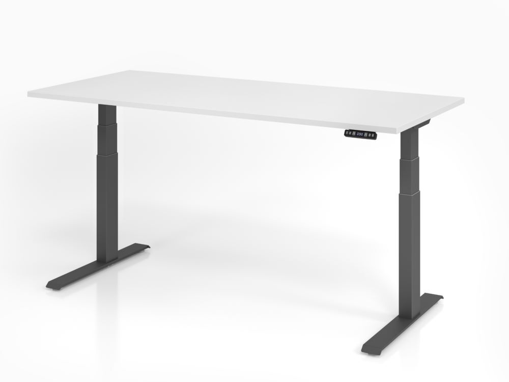 Hammerbacher Sitz Steh Schreibtisch 180 x 80 cm Weiß Platte 25 mm C-Fuß Gestell in Graphit Produktbild Hammerbacher Sitz Steh Schreibtisch 180 x 80 cm Weiß Platte 25 mm C-Fuß Gestell in Graphit