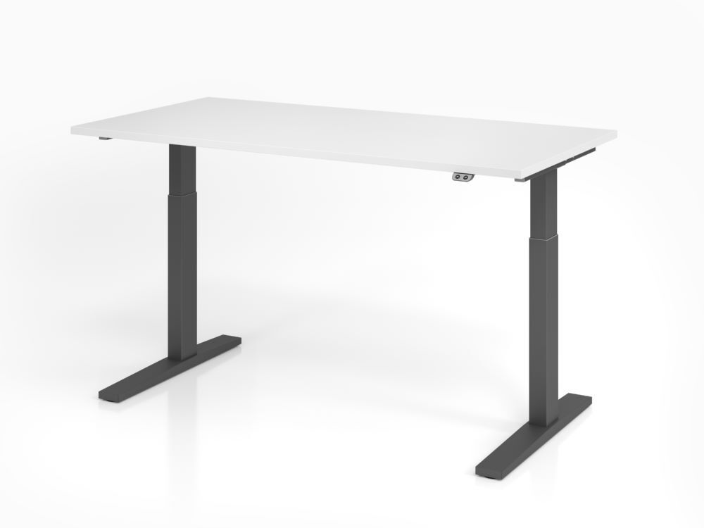 Hammerbacher Sitz Steh Schreibtisch 160 x 80 cm Weiß Arbeitshöhe 70 - 120 cm C-Fuß Graphit Produktbild Hammerbacher Sitz Steh Schreibtisch 160 x 80 cm Weiß Arbeitshöhe 70 - 120 cm C-Fuß Graphit