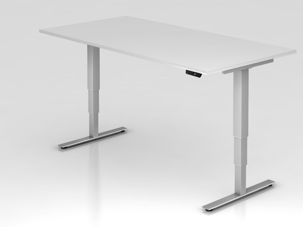 Hammerbacher Sitz Steh Schreibtisch T-Fuß Gestell in Silber 200 x 100 cm Weiß Produktbild Hammerbacher Sitz Steh Schreibtisch T-Fuß Gestell in Silber 200 x 100 cm Weiß