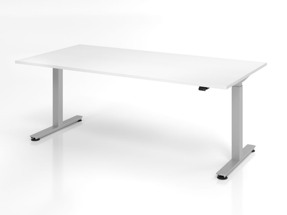 Hammerbacher Sitz-Steh Schreibtisch 200 x 100 cm Platte Weiß 25 mm höhenverstellbar Produktbild Hammerbacher Sitz-Steh Schreibtisch 200 x 100 cm Platte Weiß 25 mm höhenverstellbar