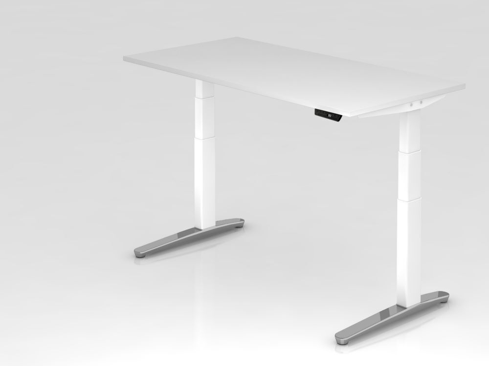 Hammerbacher Sitz-Steh-Schreibtisch 160 x 80 cm Weiß Arbeitshöhe 65-130 cm Produktbild Hammerbacher Sitz-Steh-Schreibtisch 160 x 80 cm Weiß Arbeitshöhe 65-130 cm