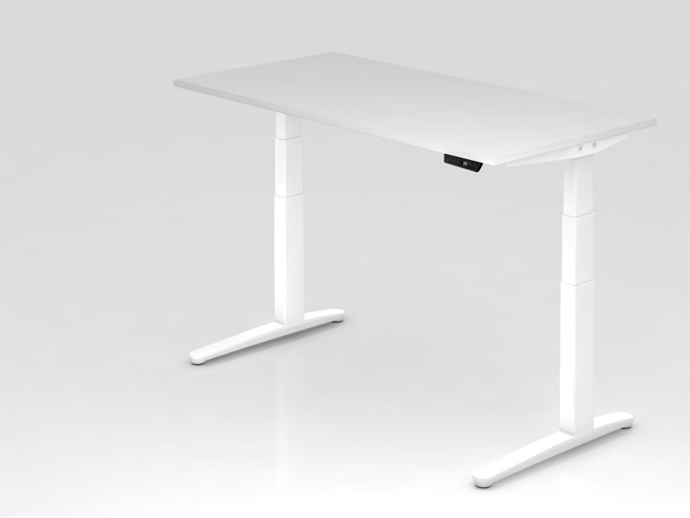 Hammerbacher Sitz-Steh-Schreibtisch 160 x 80 cm Weiß C-Fuß Gestell in Weiß Produktbild Hammerbacher Sitz-Steh-Schreibtisch 160 x 80 cm Weiß C-Fuß Gestell in Weiß