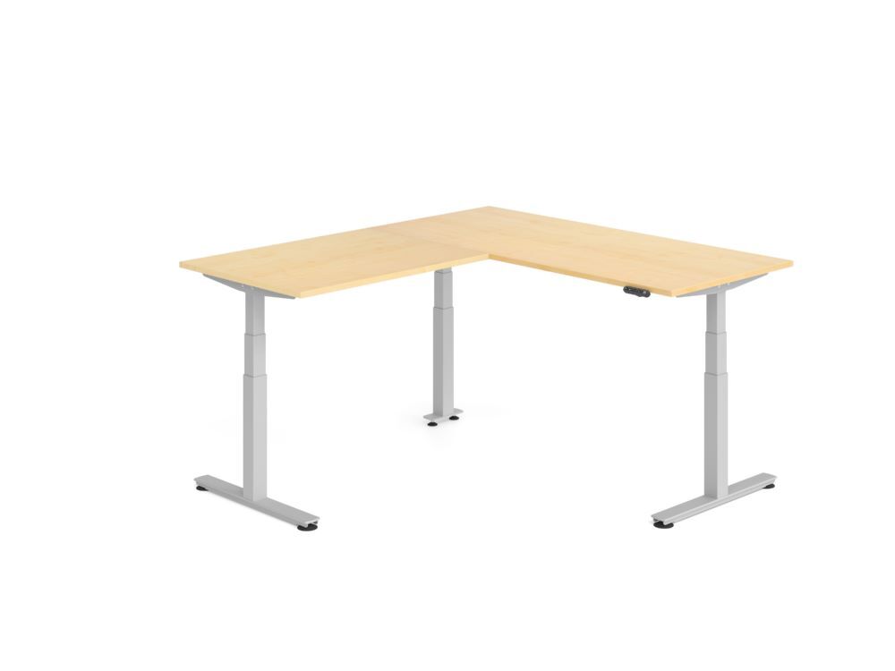 Produktbild Hammerbacher Sitz Steh Winkeltisch 200x180cm Ahorn/Silber